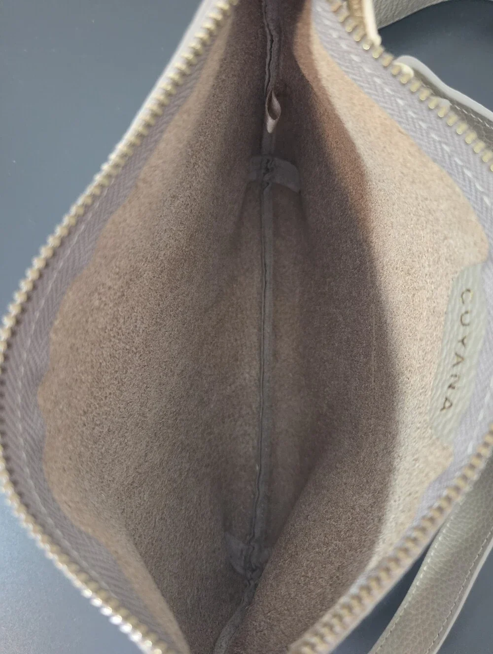 Cuyana Pebbled Leather Curved Crossbody Bag In Stone Beige - Picture 11 of 15
